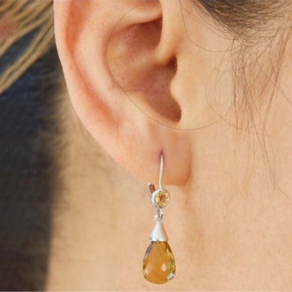 Savvy Cie Jewels Womens Amber Quartz Sterling Silver Conic Teardrop Earrings New - Picture 2 of 8